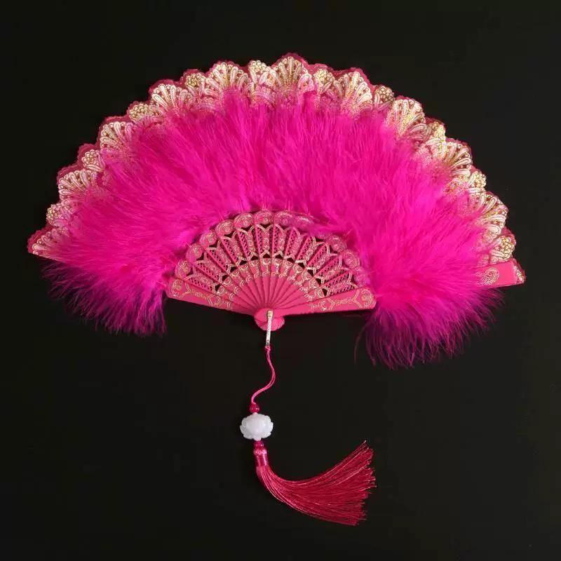 White Feather Fan, Popular Retro Fan, Suitable for Pairing with Cheongsam, Dance, Catwalk, Bird-Of-Prey Style, Palace Style, Fairy-Like Girl Folding
