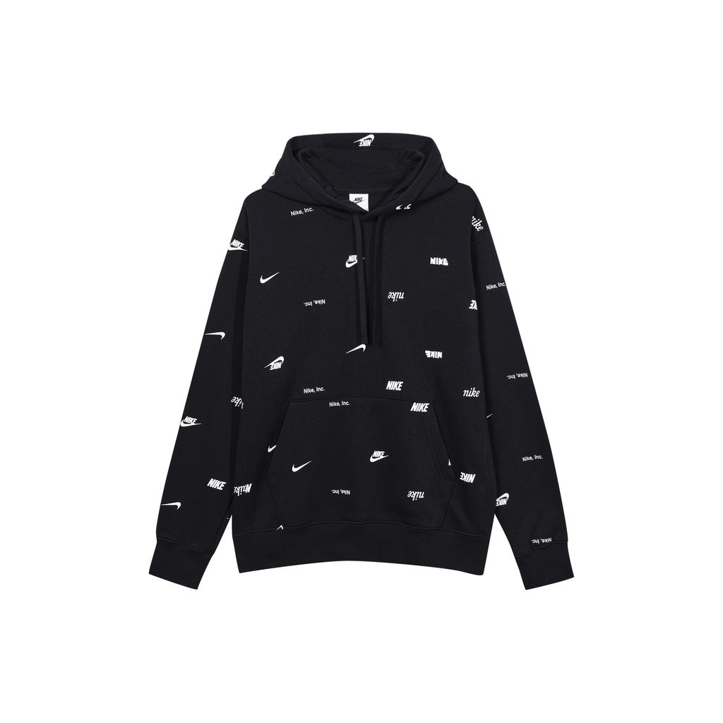 Nike Club Fleece All-Over Print Hoodie Men Sweatshirt Black FB7435-010