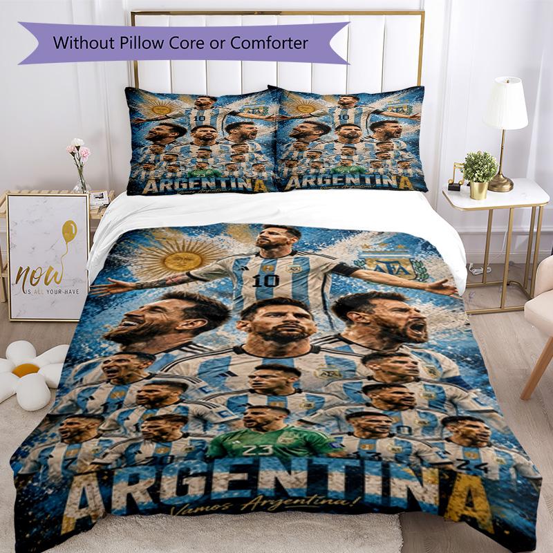 Lionel Messi Football Legend Bedding Set,Breathable Bed Linen for Guest Room Decoration,Festival Gift for Fans,All Season Duvet Cover with Pillowcases