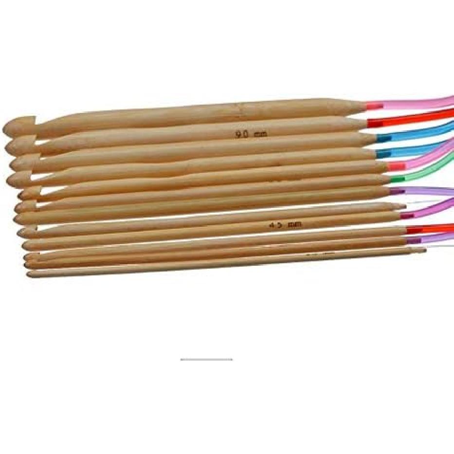 12 Sizes 1.2M 48" Afghan Tunisian Carbonized Bamboo Knitting ABS Needle Crochet Hooks Set with Beads