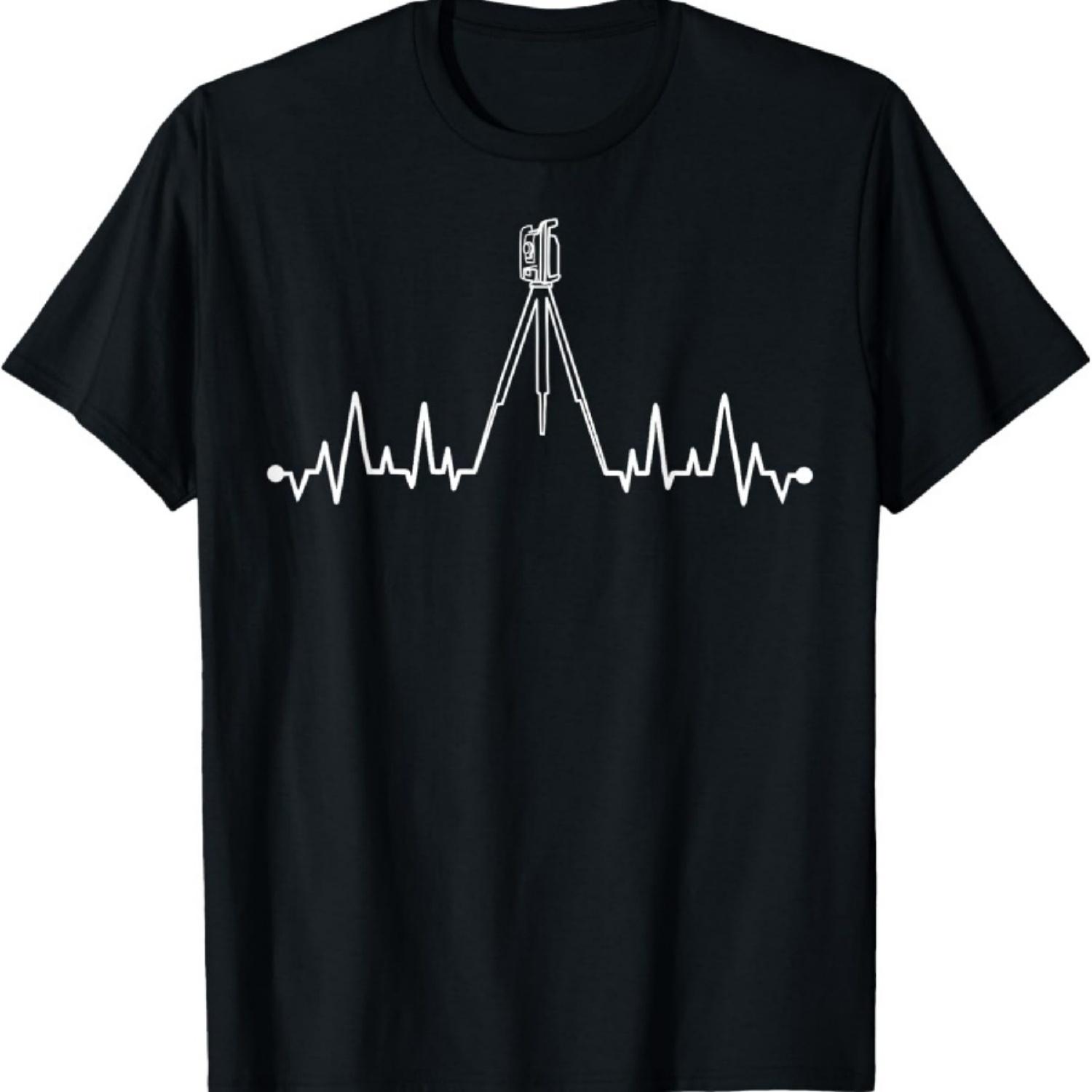 

Funny Land Surveyor Gift Cool Surveying Tripod Heartbeat T-Shirt XXXXXL чорний