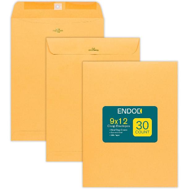 Clasp Envelopes 9x12 Inches Brown Kraft Catalog Letter Envelopes - 30 Pack - with Clasp Closure & Gummed Seal - 28lb Heavyweight Paper Envelopes for