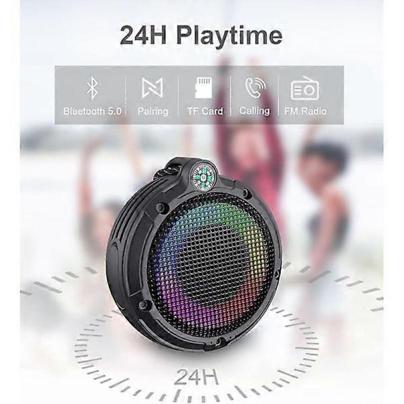 Waterproof Bluetooth Shower Speaker, IPX7 Portable Outdoor Waterproof Radio Speaker with LED Light, 8W, 24 Hour Battery