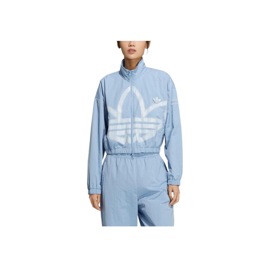 adidas Originals FW22 Trefoil Logo Print Zip-Up Track Jacket Women Outerwear Sky-Blue HS1939
