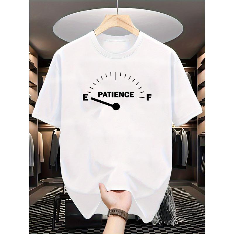 European sizes Men's  T-shirt - Black "Patience Chart" Graphic with Humorous Lettering, Soft and Breathable Fabric, Casual Round Neck Short Sleeve Top