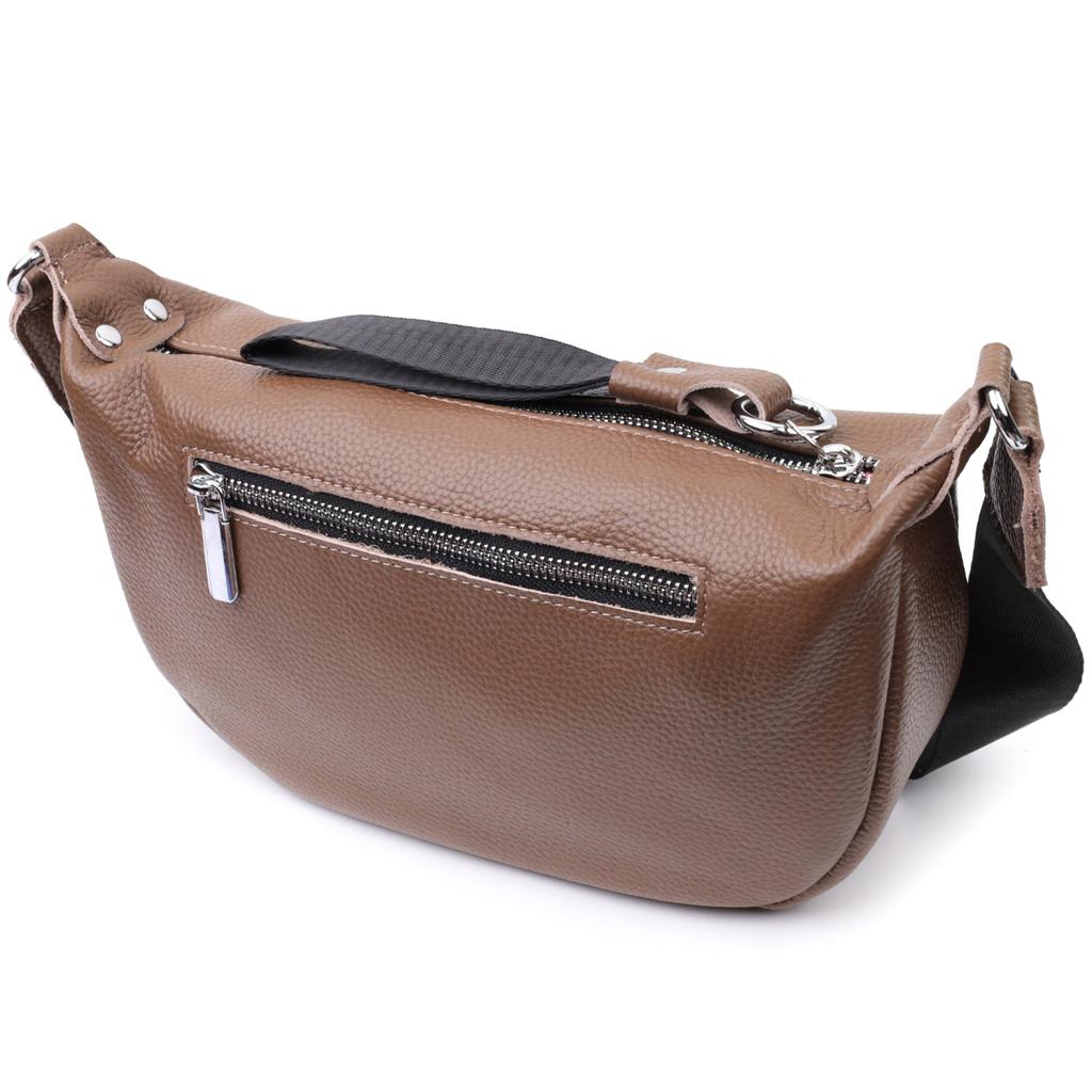 Women's Genuine Leather Shoulder Bag with an Unusual Runner Keychain Vintage 22619 Brown