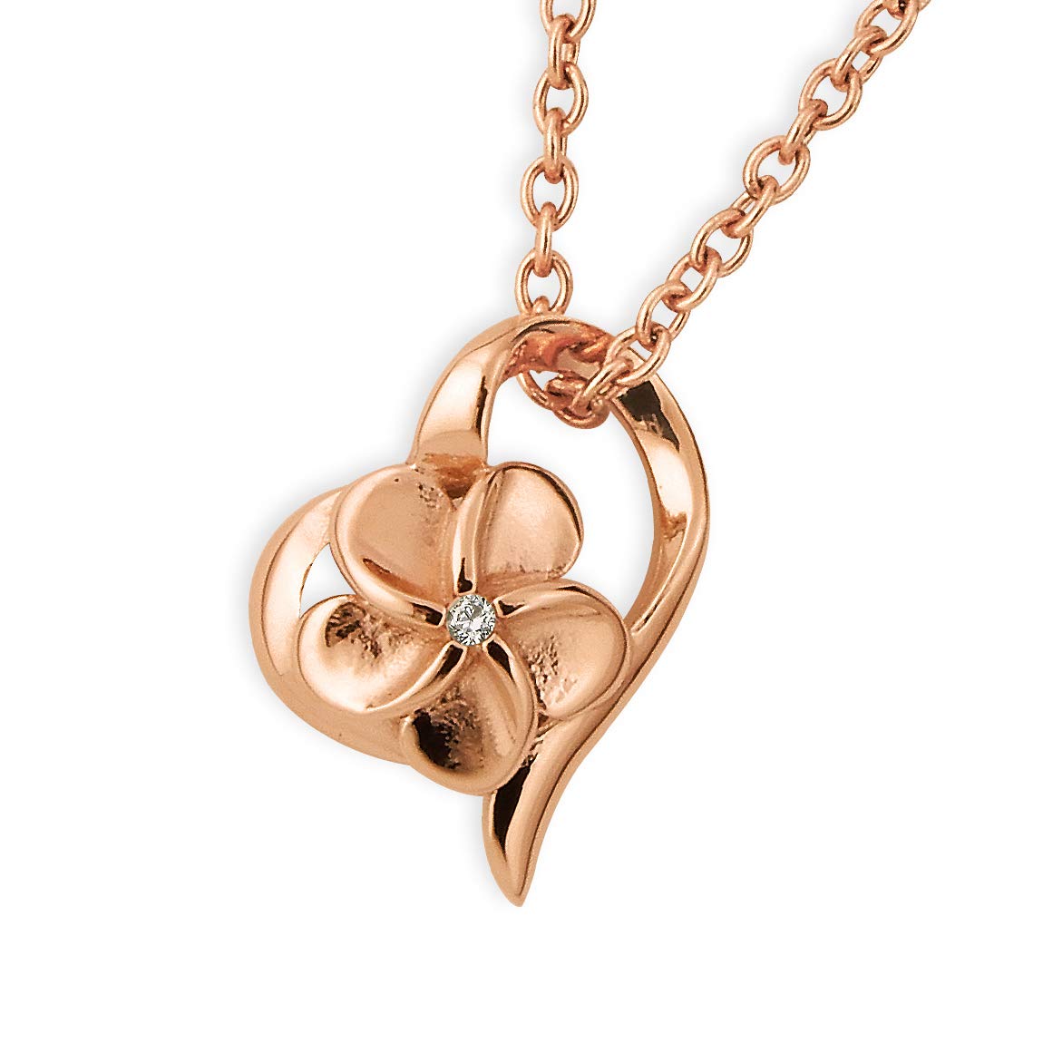 

Aloha lokahi Hawaiian Jewelry Necklace Surgical Stainless Steel Heart Plumeria Zirconia Rose Gold Azuki Chain Steel Width 50cm (Aloha Lokahi)