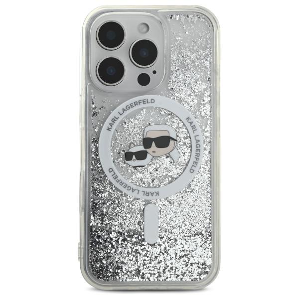 Karl Lagerfeld Klhmp16Llgkcsgh Iphone 16 Pro 6.3 Hardcase Transparent Liquid Glitter Karl&Choupette Head Magsafe