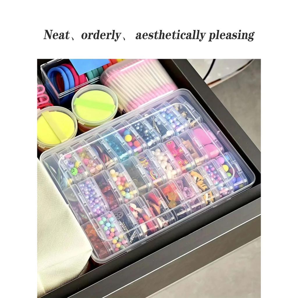 1 Set Of 30pcs Transparent Plastic Storage Box Mini Small Grid With Lid Square Jewelry Pearls And Miscellaneous Items Separated