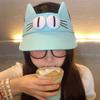Quick-drying Fabric Kitty Hollow Hat Adorable Cat Ears Sun Hat Big Eyes Cat Visor Cap  Summer
