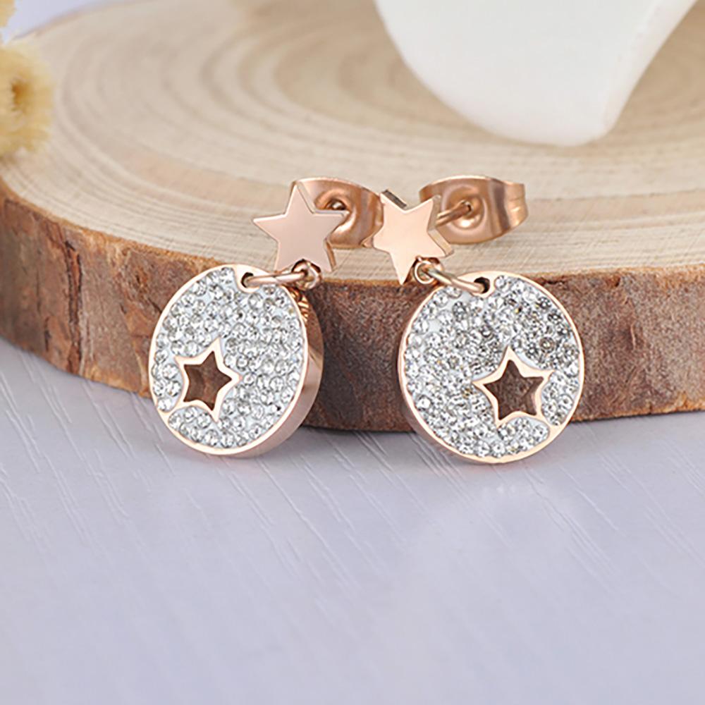 Lokaer Crystal Stud Earrings For Women Gold Plated Stainless Steel Hollow Star Earrings Jewelry Gifts E18019