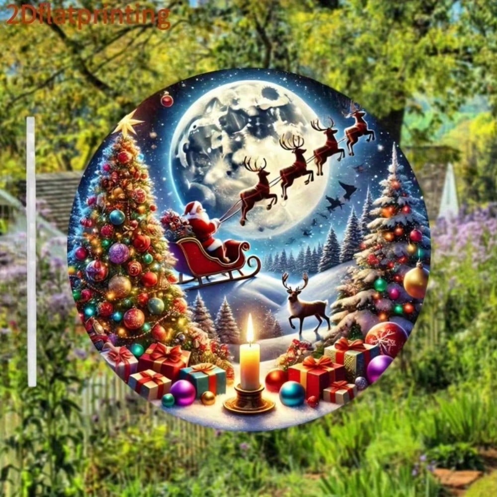 

1PC Santa Claus Reindeer Tin Sign, Snowy Winter Landscape Wall Art, Sparkling Stars Holiday Home Decor Classic Gift 20x20 білий