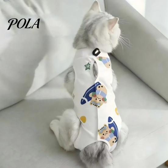 Cat Clothes Recovery Suit, Soft Cotton Clothing, Cute Cartoon Print Four-Leg Clothes, Lightweight Wear After Surgery Apparel for Female Male