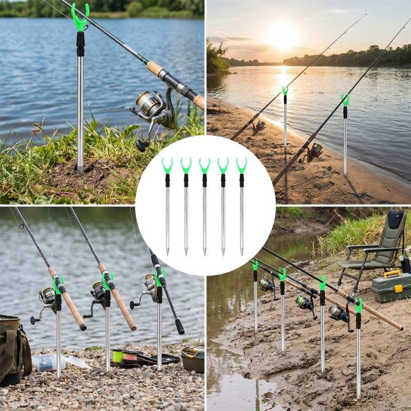 5Pcs Telescopic Fishing Rod Holder Aluminum Alloy Adjustable Fishing Stand Adjustable Extending Rod Rest For Outdoor Angling