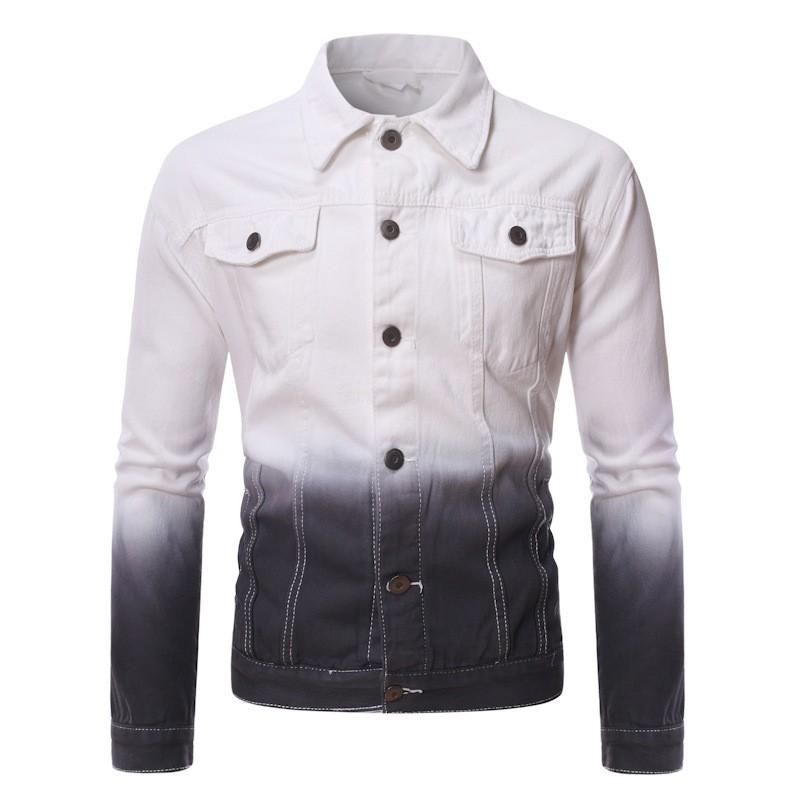 Mens Gradient Denim Jacket Trendy Youth Slim Fit Casual Outerwear Plus Size Daily Wear