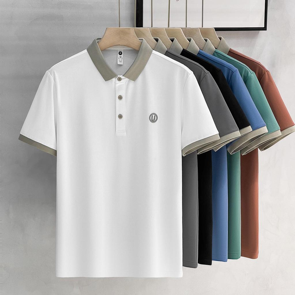 Men's Short Sleeve Slim-Fit Polo Shirt - Trendy Korean & British Style with Lapel