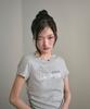 THE GREEN LAB Studded Graphic Shirred Short Sleeve Tee [Melange Gray]