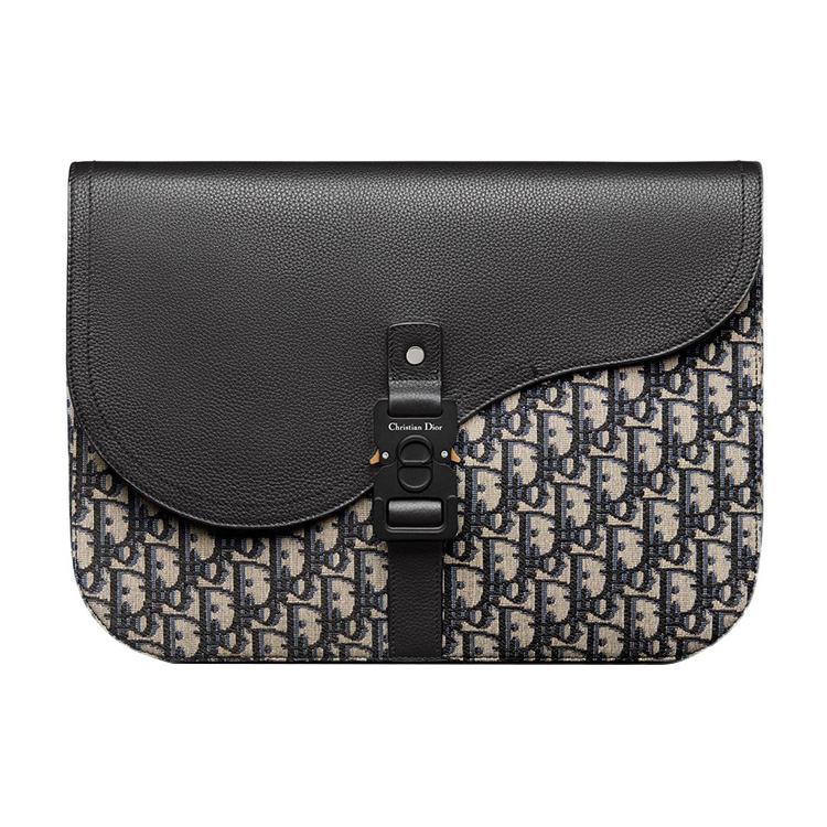 Dior Schrägdruck mit Narbung Rindsleder Clutch Regular Herren Beige/Schwarz