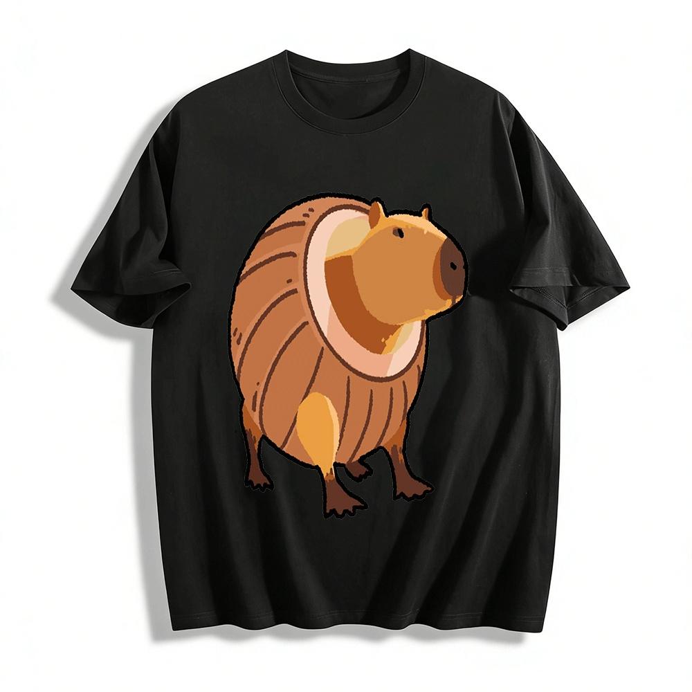 Funny Capybara In Guinea Pig Shell Graphic Casual T-Shirt Pure cotton T-shirt XXS