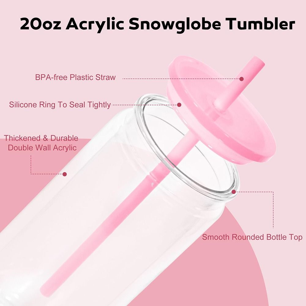 Acrylic Mason Jar Cups Pre Drilled Hole Snow Globe Tumbler NEW Beverage Mugs  Wedding Party