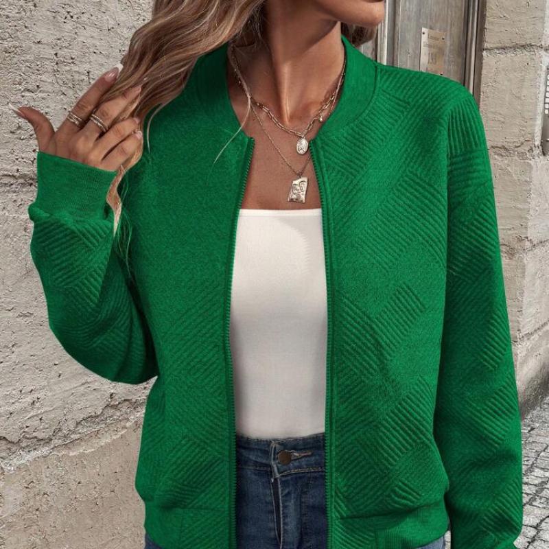 סתיו חורף מעיל רוכסן בצבע אחיד צווארון בייסבול מעיל מזדמן לנשים מעילים ומעילים עם שרוולים ארוכים