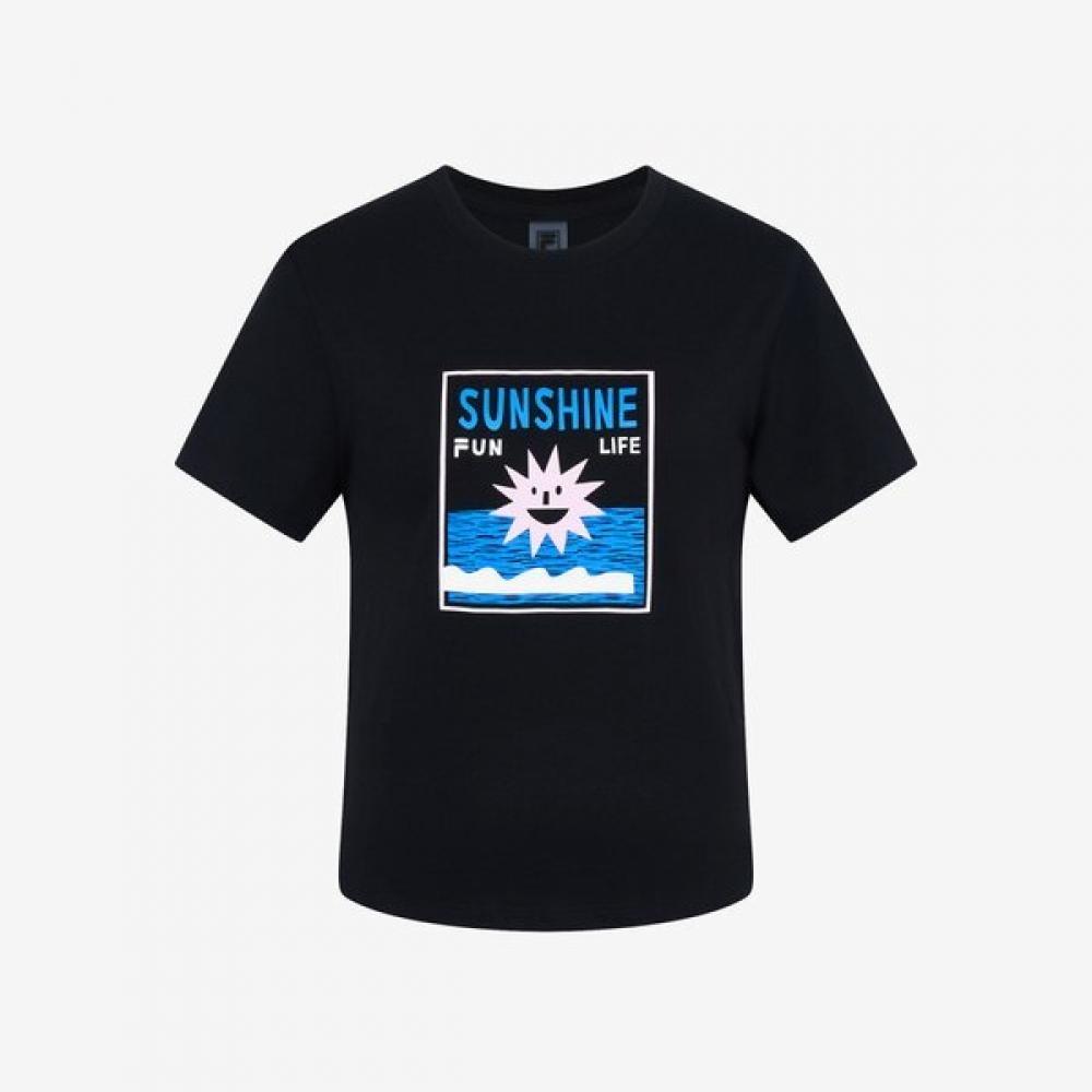 Fila Summer Graphic T shirT Semi Crop BLACK/W80
