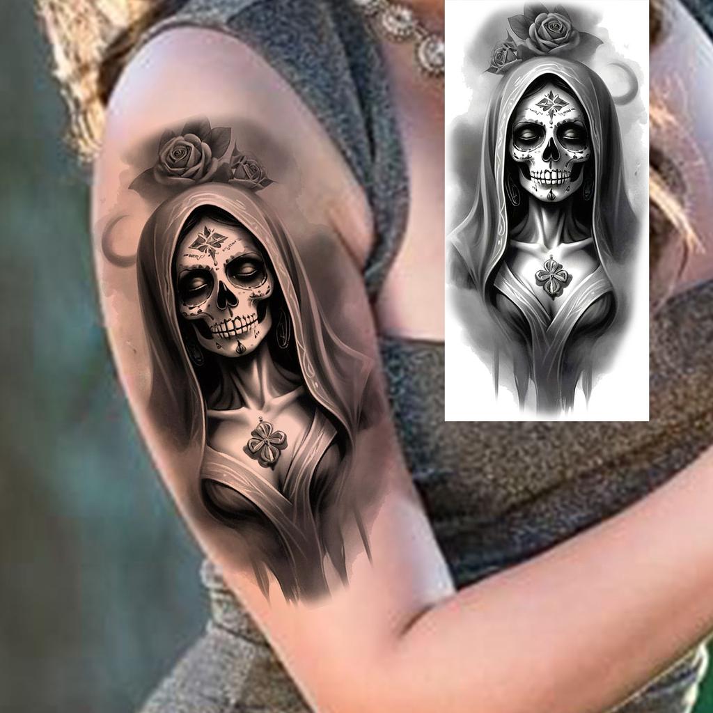 1 Sheet Evil Witch Zombie Vampire Temporary Tattoos For Men Women Adults Halloween Long Lasting Waterproof Fake Tattoo Sticker
