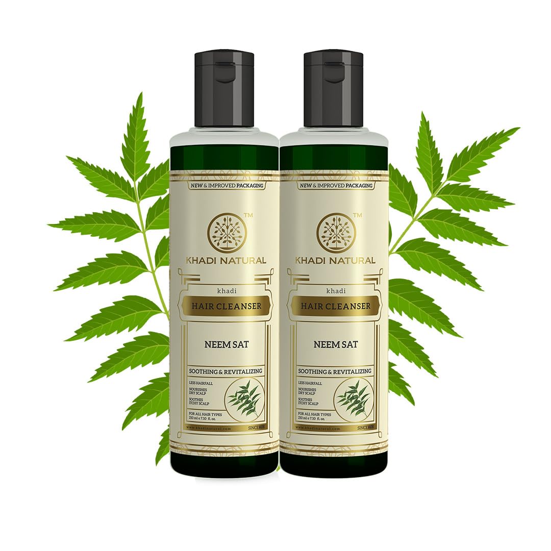 Khadi Natural Neem Sat Hair Shampoo for Thick Strong Hair Pack of 2 X 210 ml Natural Hair Cleanser