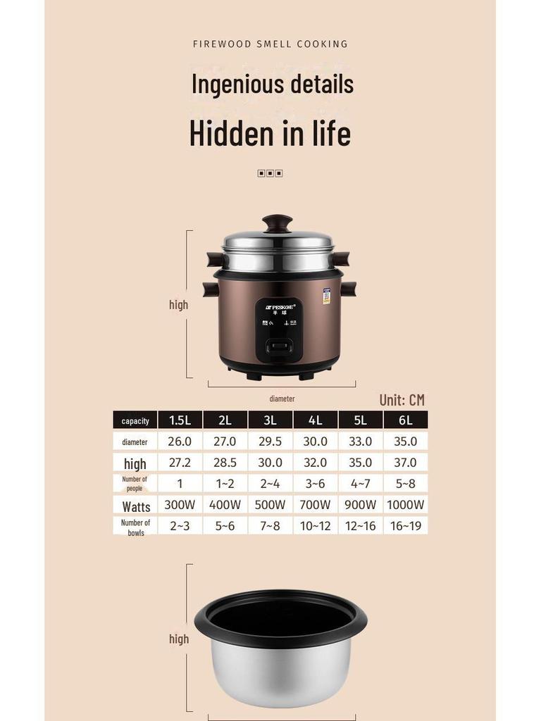 Hemisphere Old-Fashioned Mechanical Rice Cooker with Non-Stick Aluminum Inner Pot