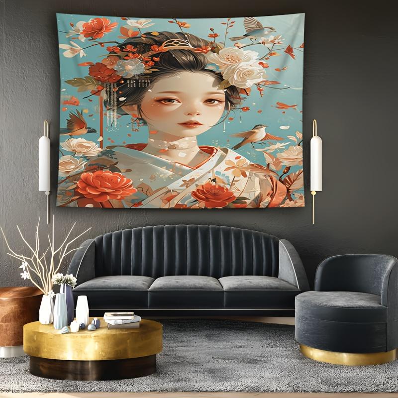 Cherry Blossom Lady Pattern Digital printing polyester wall hanging tapestry decorative Living room bedrooms background gift