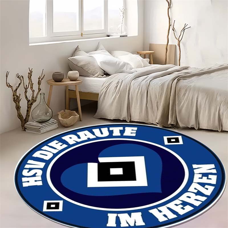HSV Die Raute Im Herzen Club Crest Blue Round Area Rug German Football Circular Floor Mat Sports Fan Bedroom Gaming Chair Home Decor Carpet
