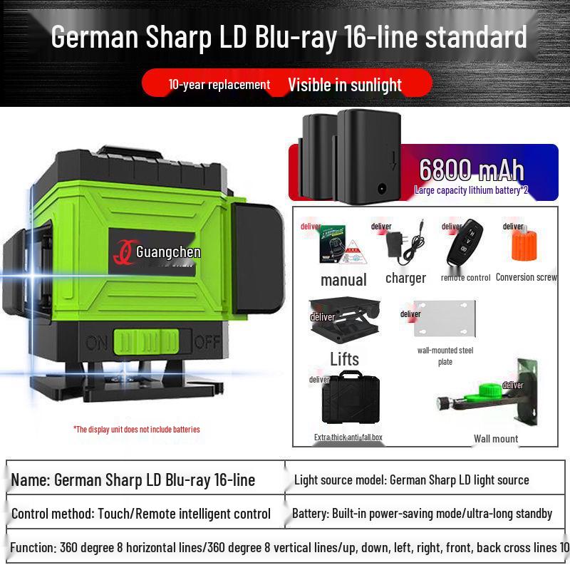 Infrared 16-Line High-Precision Green Laser Level for Wall & Floor Projection