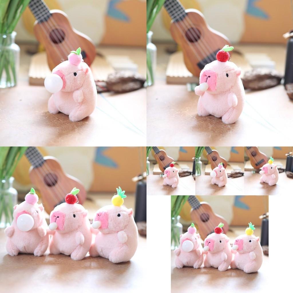 Adorable Cute Bubble Blowing Capybara Plush Toy Keychain Soft Stuffed Animal In Yellow Red Pink