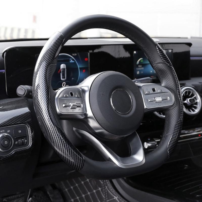 Set Of 2 Elegant Carbon Fiber Design Steering Wheel Covers Strong Natural Fiber Construction Case for Season Use