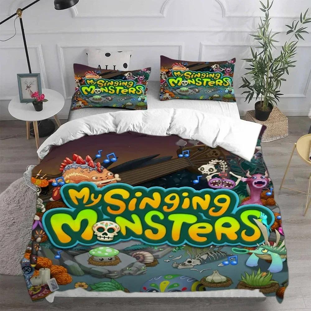 Anime My Singing Monsters Video Game Cartoon Printed Bed Set Duvet Cover Pillowcase Bedding Set Bed Linen Sheet Quilt Full Size