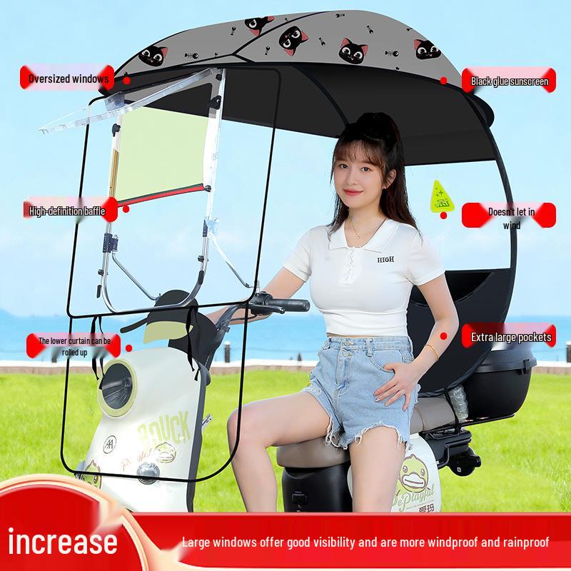 Electric Vehicle Canopy Tent: Windproof, Rainproof, Sunshade for Three-Wheelers with All-Around Windows