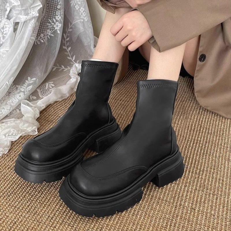 

Thick-fur Round-toe Boots for Women, New Style, Chunky Heel, Mid-calf Length Cotton Shoes 40 чорний