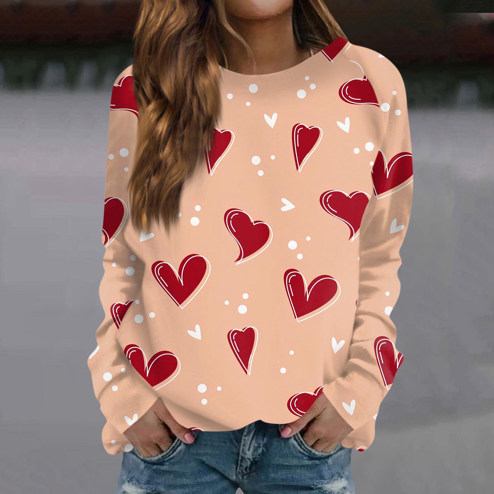 

Женская модная повседневная толстовка с длинным рукавом и принтом на День святого Валентина и круглым вырезом XL красный