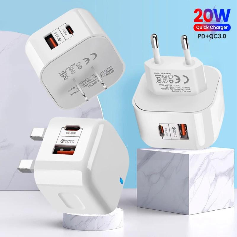 PD 20W USB Type C Charger Fast Charging Adapter Phone Quick Charger For iPhone Samsung Xiaomi Huawei Wall Charger EU/US/UK Plug