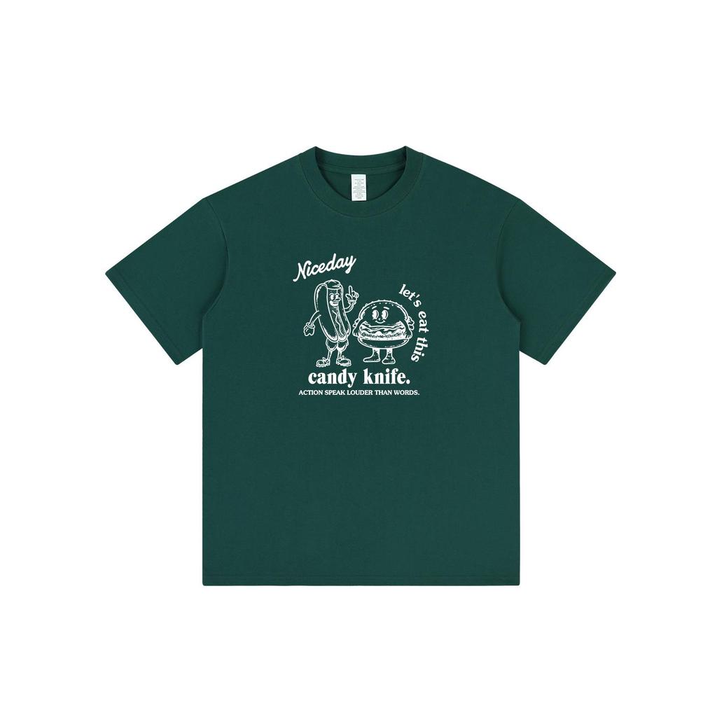 Hot Dog & Burger Cartoon T-shirt for Couples - American Casual Short Sleeve