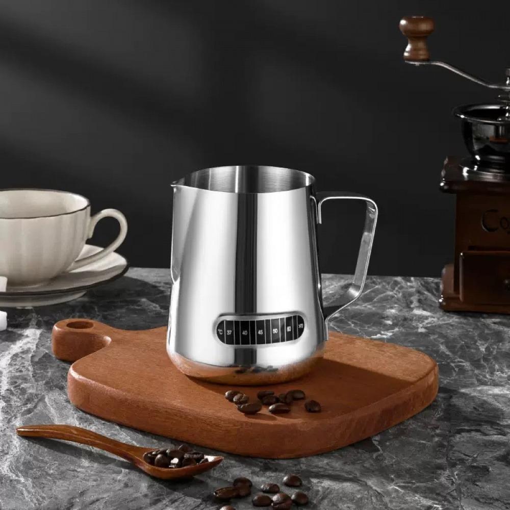 350ML/600ML Milk Frothing 304 Stainless Steel Milk Jug With Thermometer Milk Pitcher For Making Cappuccino Latte And Espresso