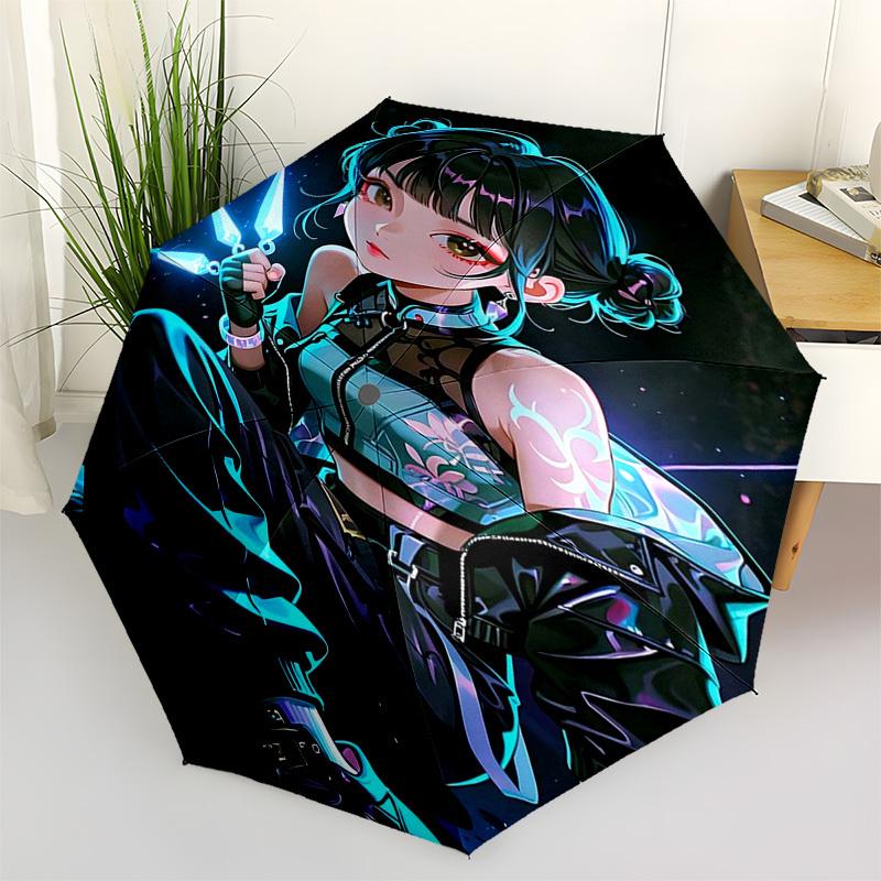 1pc Stained Glass Sunset Mountain Floral Auto Open Close Umbrella, Portable Folding Design with 8-Bone Iron Frame, Outdoor, Gift for Fans, Travelers,