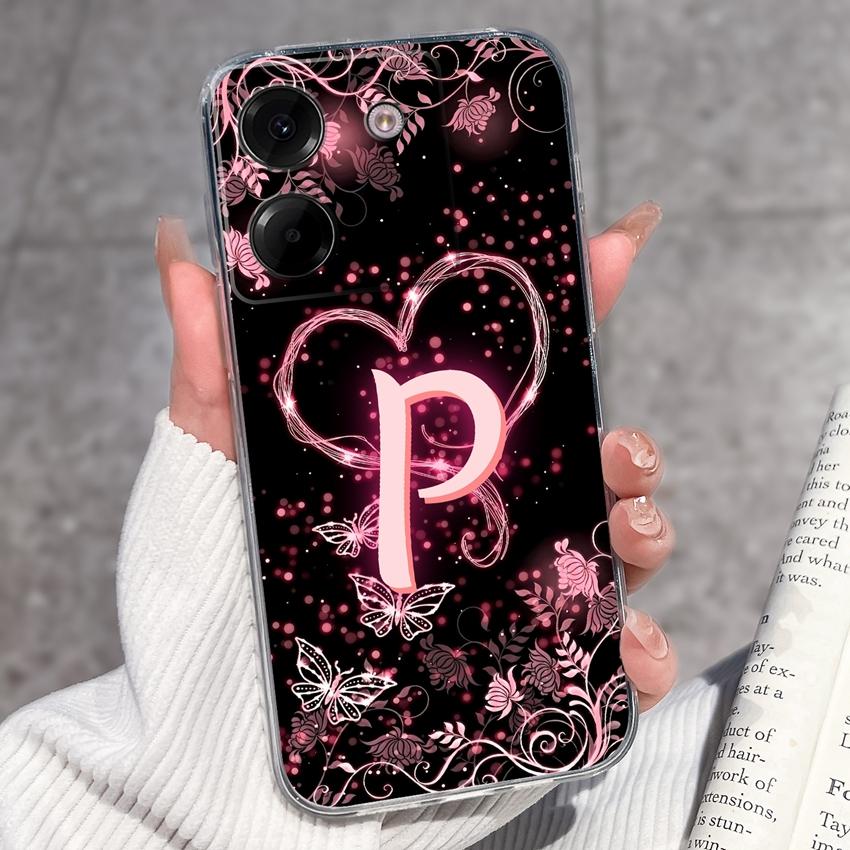 Clear Back Cover For Xiaomi Poco M7 M8 M6 M4 F5 Pro M5 F4 F3 Civi 1S M6 Plus Fashion Soft TPU Silicone Phone Case For Xiaomi Cute Letter Bumper Casing