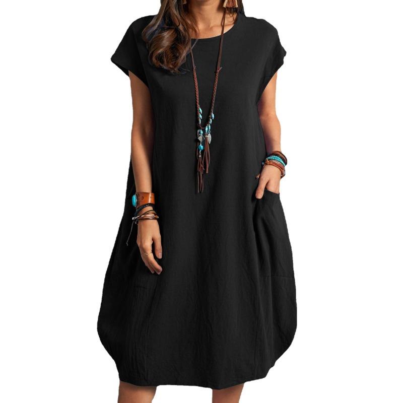 Loose Casual Solid Color Pocket Dress for Women