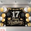 2D Plane - [Set a Background] 2D Plane Banner, 1 Piece of Silver Glittering "Happy 17th Birthday" Black and Gold Balloons Yzb