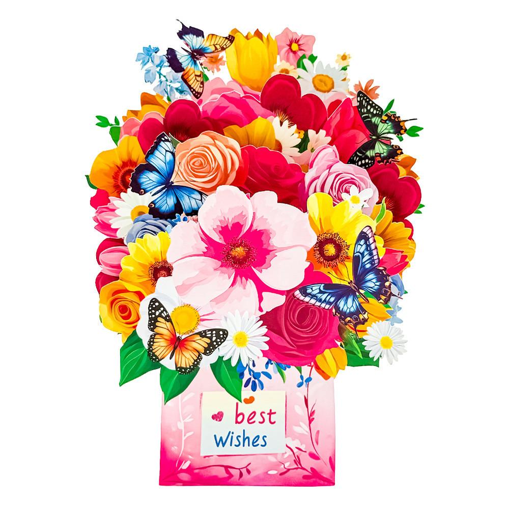 Floral Design Popup Greeting Card With Special Paper Material For Celebrations And Romantic Occasions