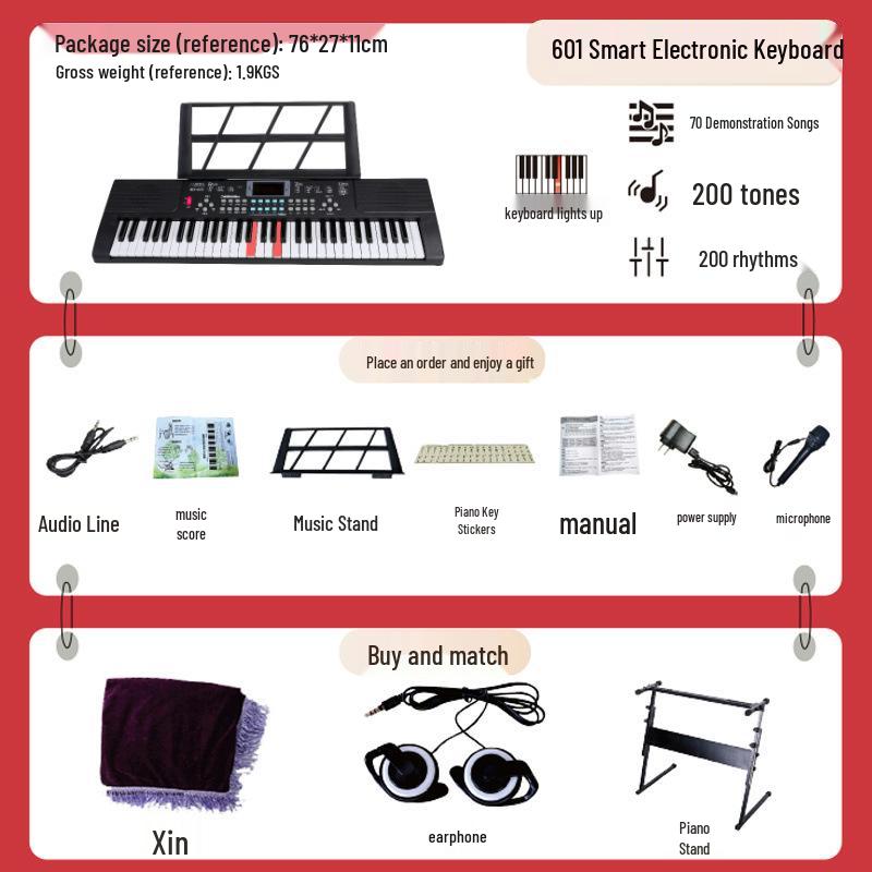 Beginner 61-Key Electronic Keyboard Piano for Home Use and Students