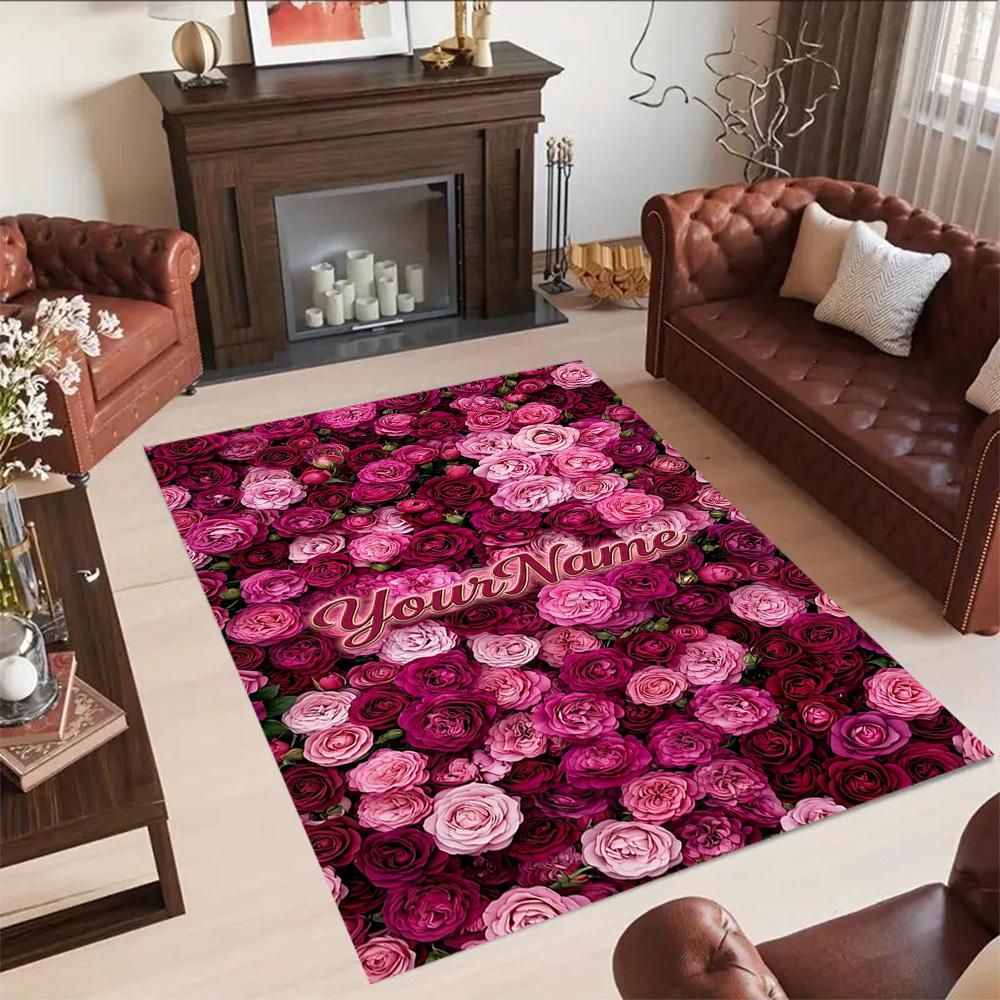 Rose Customized Name Area Rug Design for Hallway Foyer Dormitory Decorate Room Antislip Carpet Office Home Decor