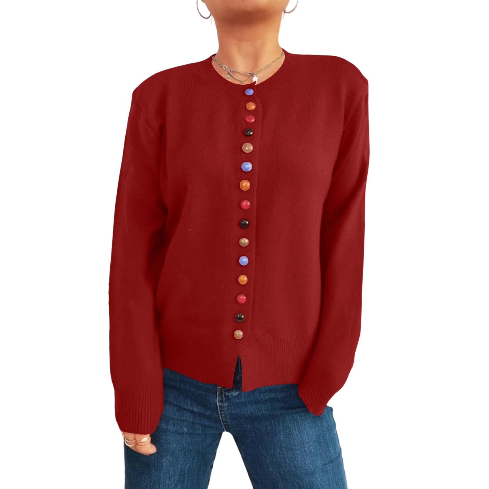 

Женский разноцветный кардиган на пуговицах, однобортный, вязаный, куртка-свитер L винный