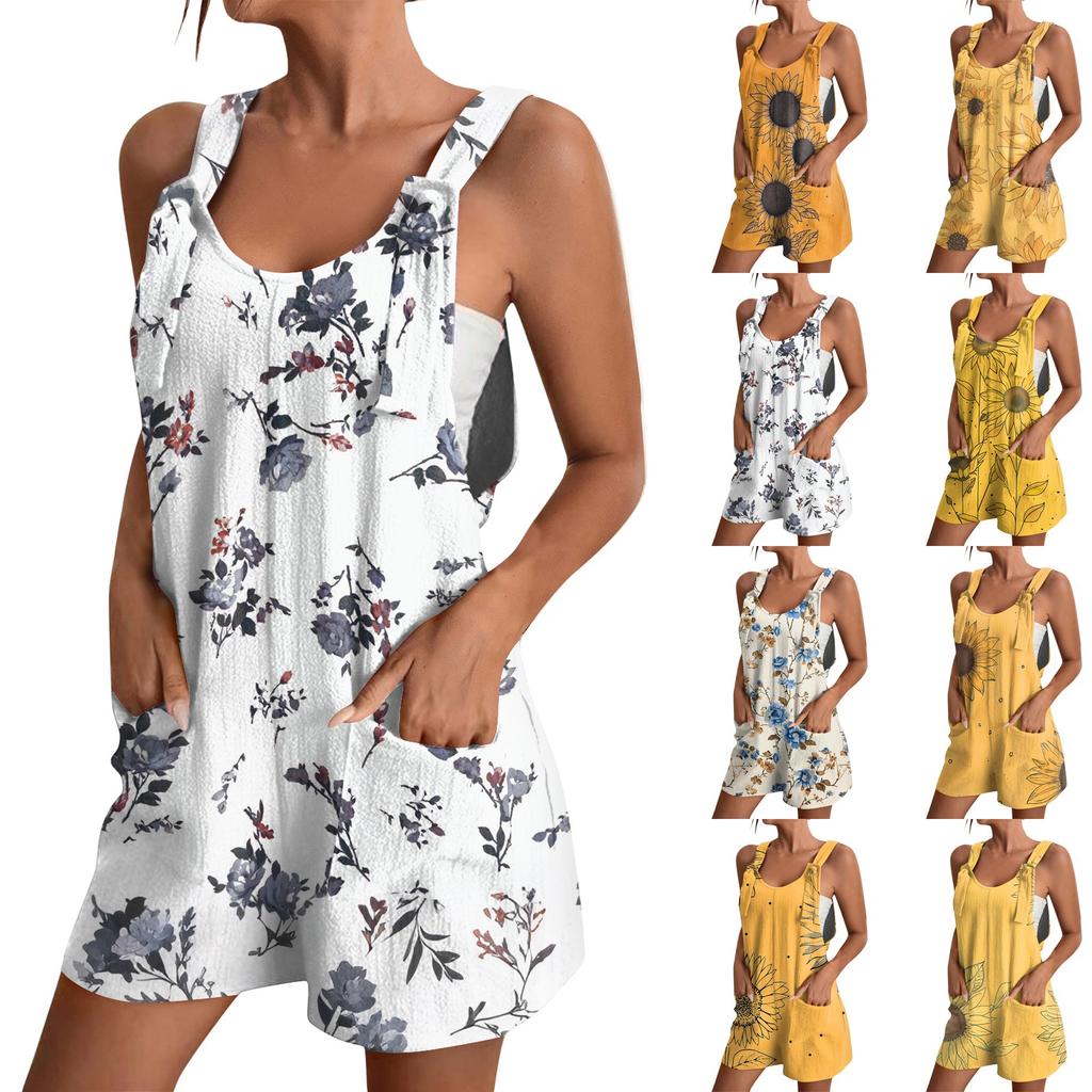 Women's Fashion Floral Print Jumpsuit Casual Jumpsuit Shorts